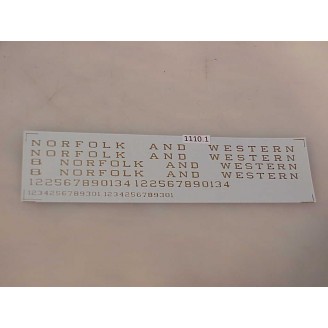 1110-1 - HO Scale - Overland Steam Loco Decals, N&W condensed & extended letters, gold - Pkg. 1 set